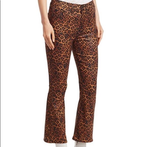7 For All Mankind Leopard-Print High-Rise Slim-Fit Kick Flare Jeans Size 27 NWT - Picture 1 of 8